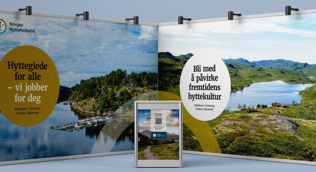 Norges Hytteforbund logo og visuell identitet på messestand
